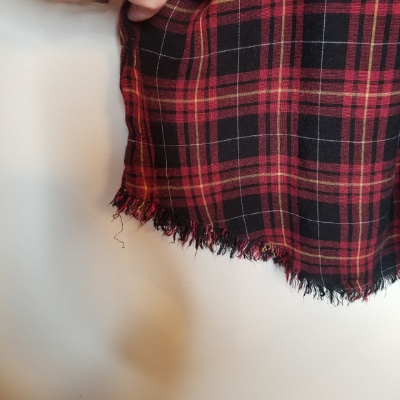 143 Story Los Angeles Plaid Tie-Waist Tunic Dress Cotton Fringe Hem, Effortless - Picture 8 of 11